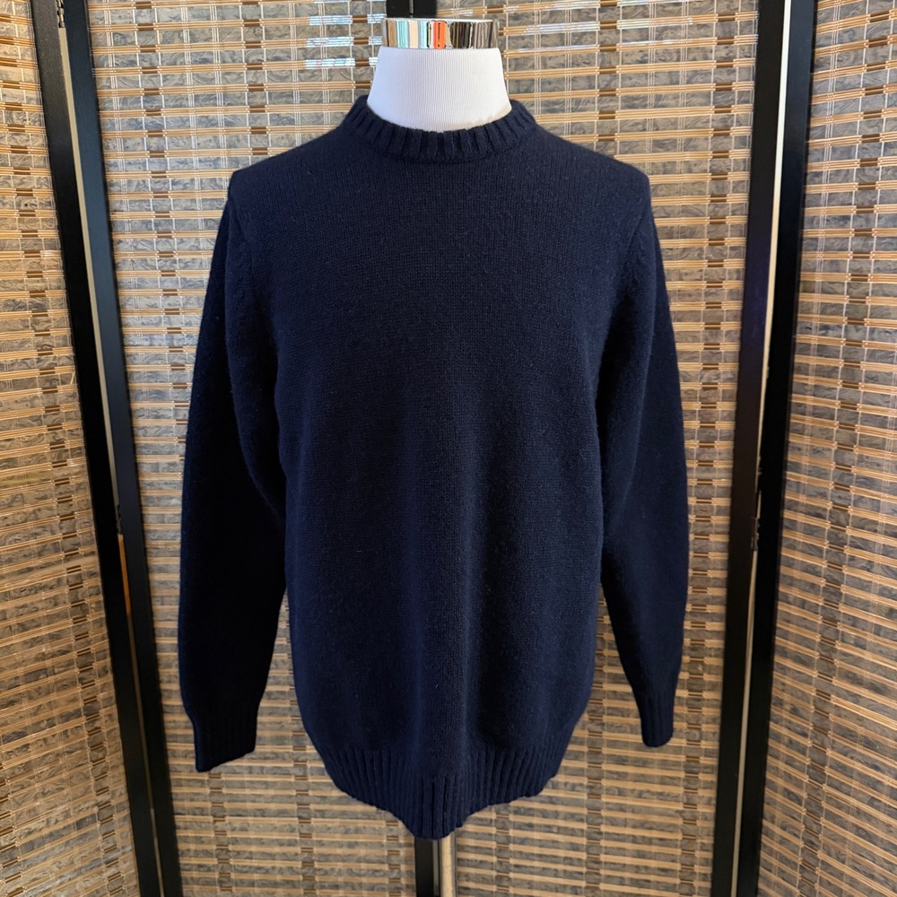 Duluth Trading Co Sweater Mens L Tall Navy Blue Shetland Wool Crewneck Winter
